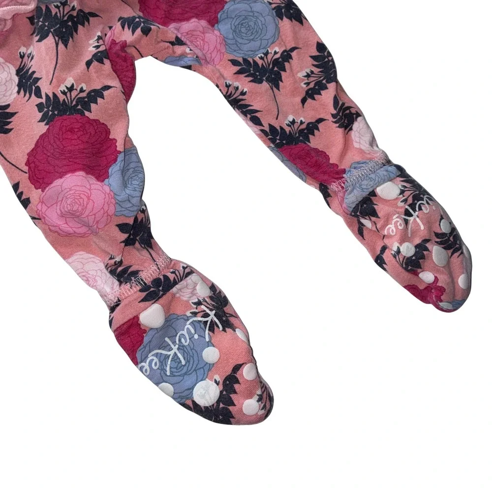 Kickee Pants Bamboo Ruffle Footie Romper‎ Set 2pc Floral Paris Newborn 0-3M